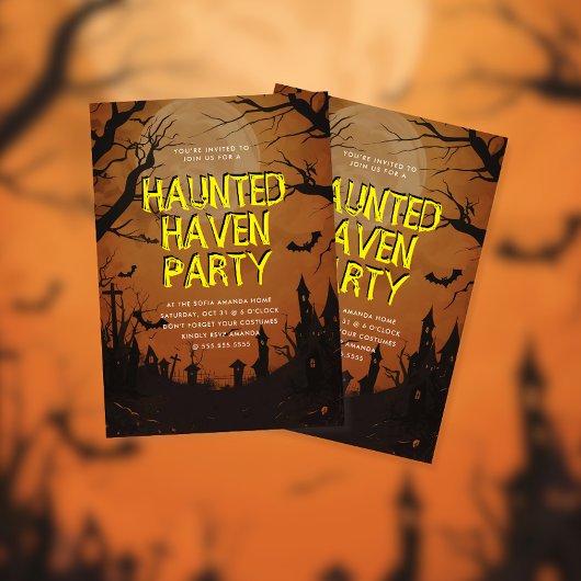Invitation Citrouille orange Haunted Haven Halloween Party