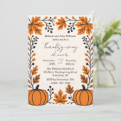 Invitation Citrouille orange rustique Feuilles d'automne Acti (Debout devant)