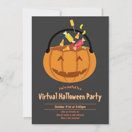 Invitation Citrouille Pail Candy Virtual Halloween Party (Devant)