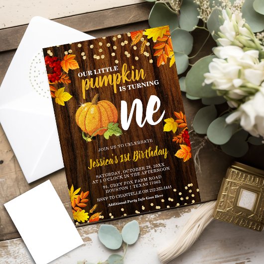 Invitation Citrouille Pailletée Rustique Anniversaire Automne