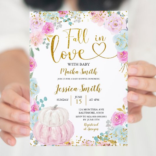 Invitation Citrouille Pastel Coloré Tombe Dans Le Baby shower