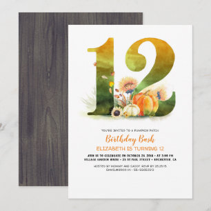 Invitation Citrouille Patch 12 Anniversaire Bash automne Invi
