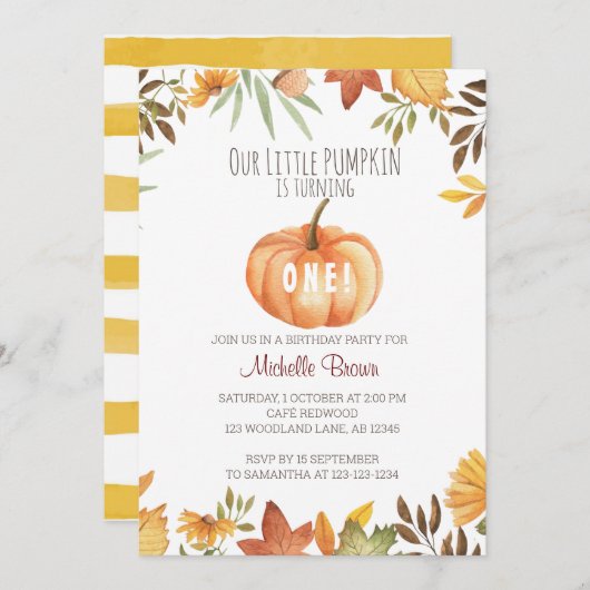 Invitation Citrouille Patch Anniversaire (Devant / Derrière)