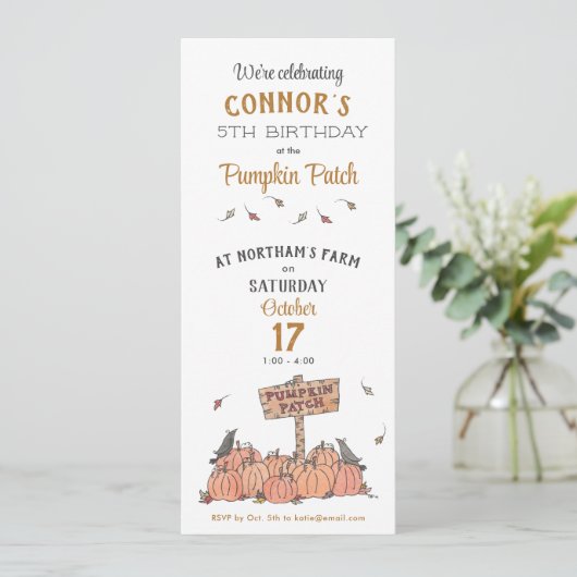 Invitation Citrouille Patch Anniversaire (Debout devant)