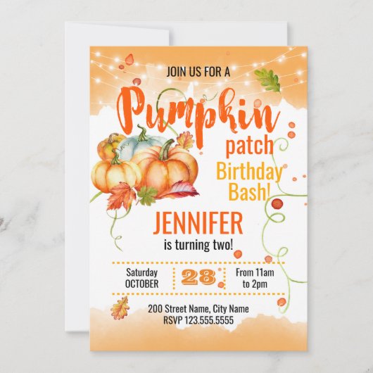 Invitation Citrouille Patch Anniversaire Bash (Devant)