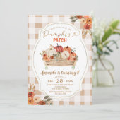 Invitation Citrouille Patch Automne En vichy Floral Premier A (Debout devant)