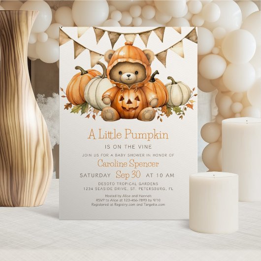 Invitation citrouille Patch Bear Baby shower