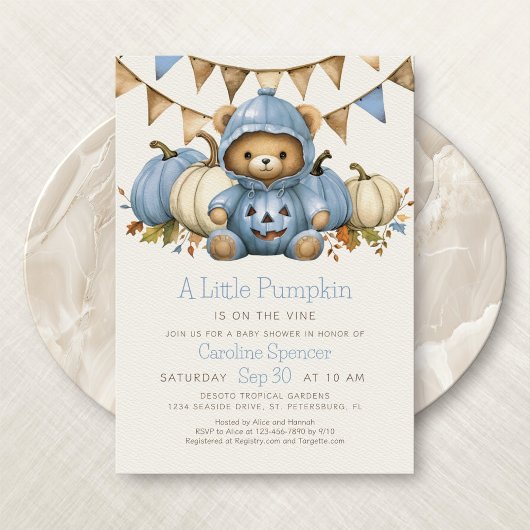 Invitation citrouille Patch Bear Baby shower