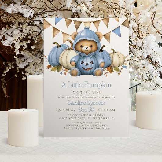 Invitation citrouille Patch Bear Baby shower