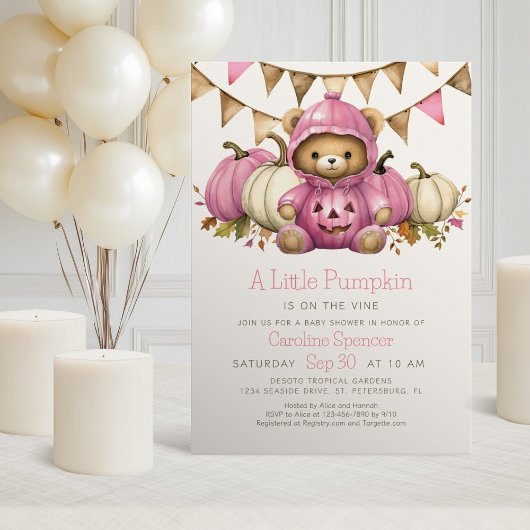 Invitation citrouille Patch Bear Baby shower