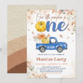 Invitation Citrouille Patch Boy 1er Anniversaire Blue Truck (Devant / Derrière)
