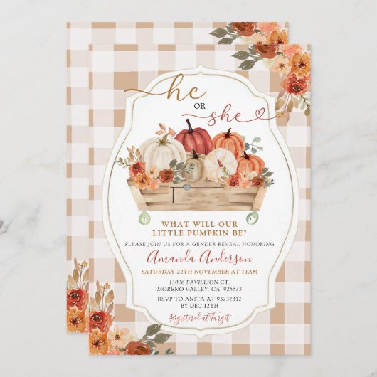 Invitation Citrouille Patch Fall Floral Genre Reveilla (Devant / Derrière)