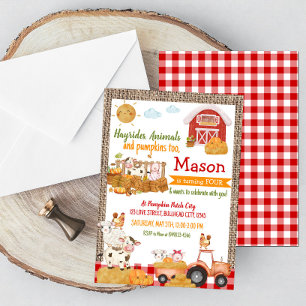 Invitation Citrouille Patch Farm Animaux Anniversaire