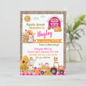 Invitation Citrouille Patch Farmer Girls Pink Anniversaire (Debout devant)