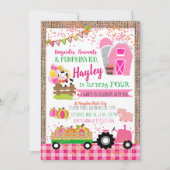 Invitation Citrouille Patch Farmer Girls Pink Anniversaire (Devant)