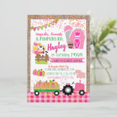 Invitation Citrouille Patch Farmer Girls Pink Anniversaire (Debout devant)