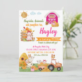 Invitation Citrouille Patch Farmer Girls Pink Anniversaire (Debout devant)