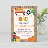 Invitation Citrouille Patch Farmer Rouge En vichy 1er anniver (Debout devant)