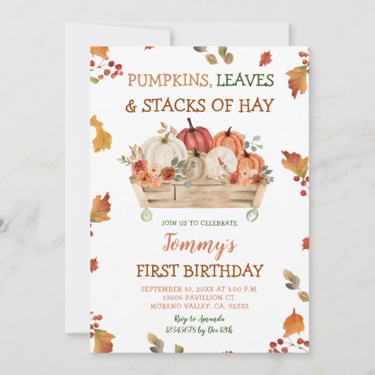 Invitation Citrouille Patch Hays Feuille Rustique Automne Ann (Devant)