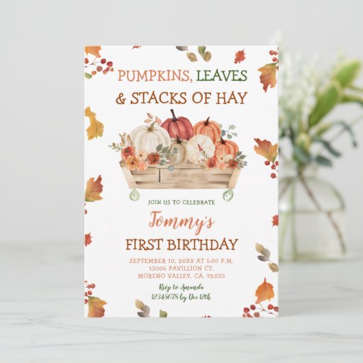 Invitation Citrouille Patch Hays Feuille Rustique Automne Ann (Debout devant)