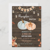 Invitation Citrouille Patch Joint Birthday Sibings Party (Devant)