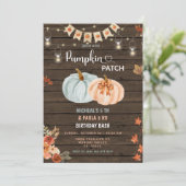 Invitation Citrouille Patch Joint Birthday Sibings Party (Debout devant)