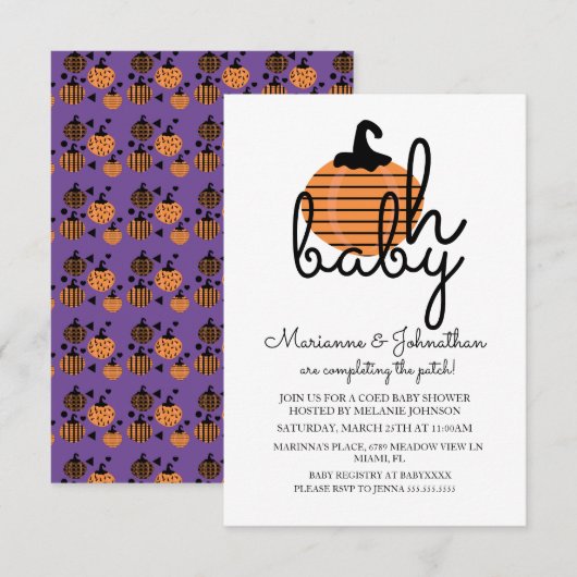 Invitation Citrouille Patch Oh Baby Citrouilles Baby shower (Devant / Derrière)