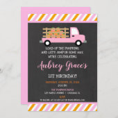 Invitation Citrouille patch orange rose fille 1er premier ann (Devant / Derrière)