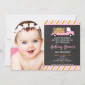 Invitation Citrouille patch orange rose fille d'anniversaire (Devant)