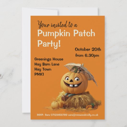 Invitation Citrouille Patch Party Enfant ami Halloween Automn (Devant)
