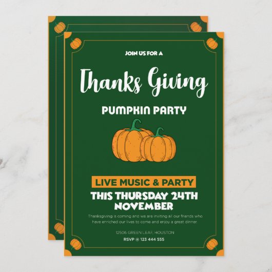 Invitation Citrouille Patch Party Une récolte Rassemblement d (Devant / Derrière)