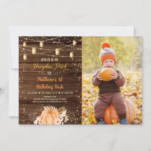 Invitation Citrouille Patch Rustique String Lights Anniversai (Devant)