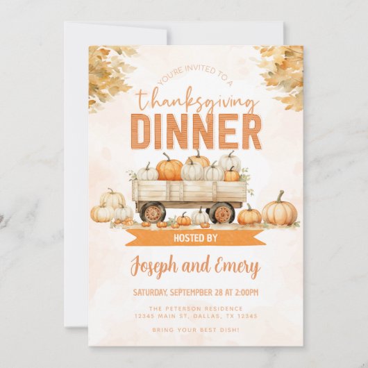 Invitation Citrouille Patch Thanksgiving Dîner (Devant)