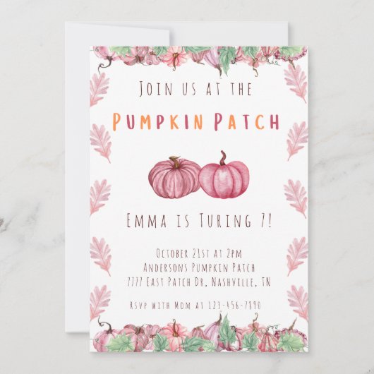 Invitation Citrouille Patchday Filles Rose Et Orange (Devant)