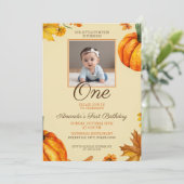 Invitation Citrouille photo mignon bébé 1er anniversaire (Debout devant)