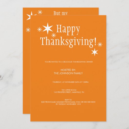 Invitation Citrouille Pie Automne Étoiles Thanksgiving Dîner (Devant / Derrière)