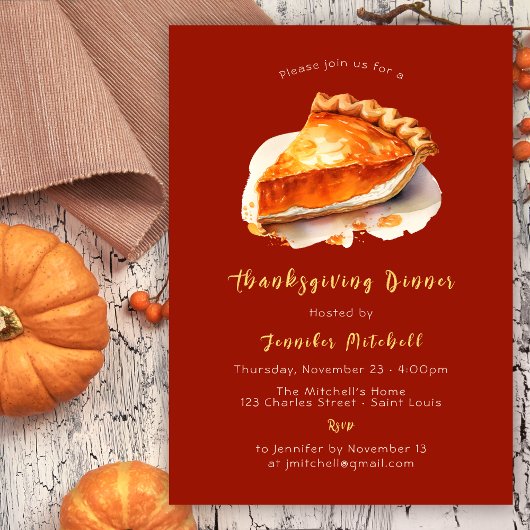 Invitation Citrouille Pie Thanksgiving Dîner Friendsgiving