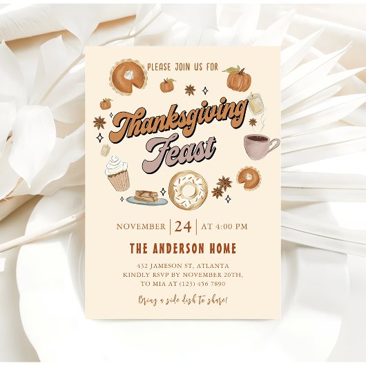 Invitation Citrouille Pie Thanksgiving Dîner Friendsgiving