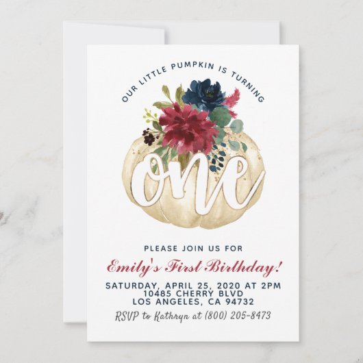 Invitation citrouille pour le premier anniversaire (Devant)