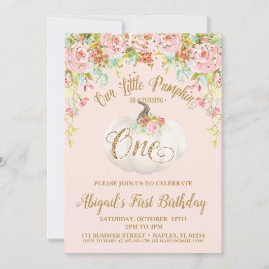 Invitation Citrouille, premier anniversaire Citrou (Devant)