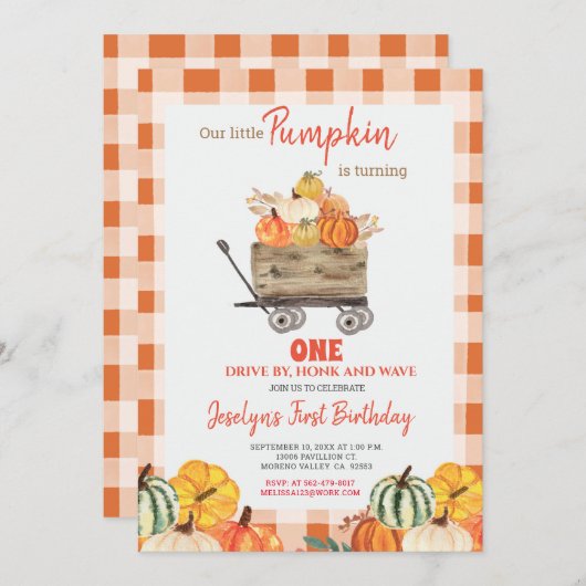 Invitation Citrouille Premier Anniversaire En Voie D'Annivers (Devant / Derrière)