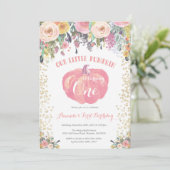 Invitation citrouille premier anniversaire Floral  (Debout devant)