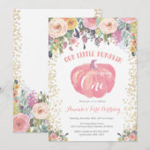 Invitation citrouille premier anniversaire Floral  (Devant / Derrière)