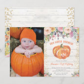 Invitation citrouille premier anniversaire Floral (Devant / Derrière)
