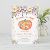 Invitation citrouille premier anniversaire Floral (Debout devant)