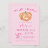 Invitation citrouille premier anniversaire rose (Devant / Derrière)