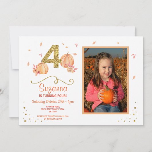 Invitation Citrouille QUATRE Anniversaire 4e Automne Invitati (Devant)