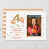 Invitation Citrouille QUATRE Anniversaire 4e Automne Invitati (Devant / Derrière)