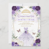 Invitation Citrouille Quinceañera Princesse Robe violet Flora (Devant)