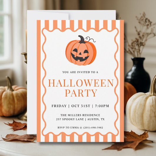 Invitation Citrouille rayée orange Fête d'Halloween
